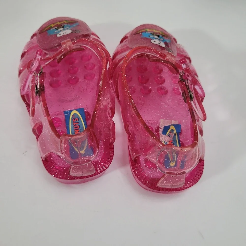 Vintage Snoopy Kids Girls 5/6 Jelly Sandal Water Shoes Pink Sparkles Peanuts